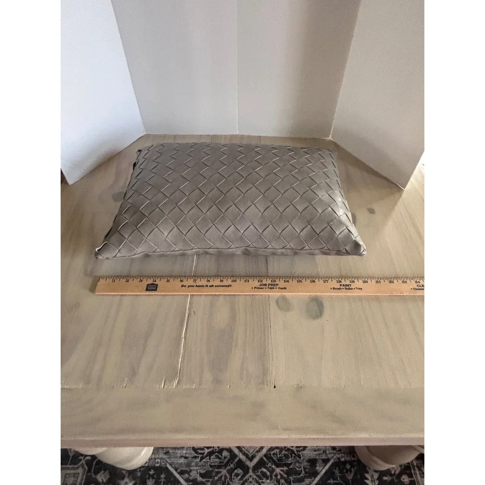 Frye Gray Woven Faux Leather Decorative Throw Pillow Rectangular 20x13 Modern